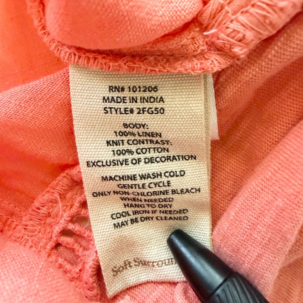 Soft Surroundings Coral Linen Tunic Top Medium V Neck 3/4 Sleeve Boho - Picture 9 of 11